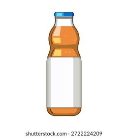 Botella de zumo de frutas que contiene un líquido de naranja y presenta una etiqueta blanca personalizable, que representa bebidas saludables, empaques y bebidas refrescantes