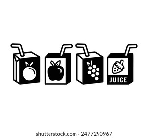 fruit juice box drink package icons vector design black white color simple flat illustration sets