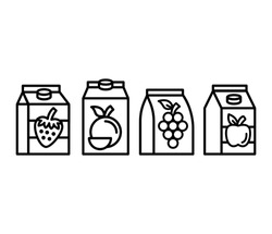 fruit juice box package icons vector design simple line black white color flat illustration sets