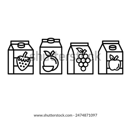 fruit juice box package icons vector design simple line black white color flat illustration sets