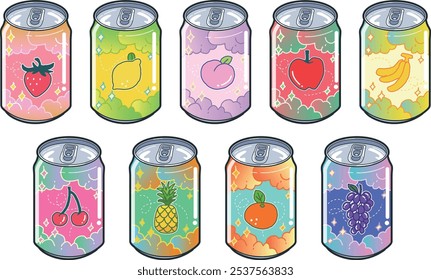 Conjunto de ilustração vetorial de latas de suco de fruta