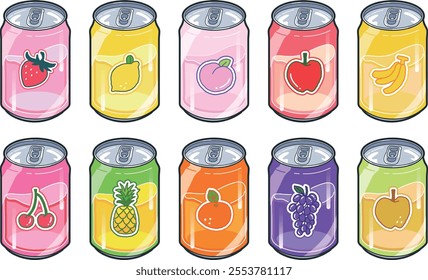 Fruit juice cans vector illustration set