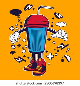 Fruit Juice Cup Cartoon Character Sticker Vector Stock Illustration