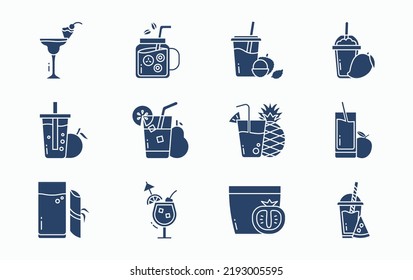 Fruit juice with fruit and cup icon set