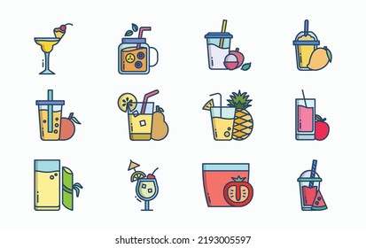 Fruit juice with fruit and cup icon set