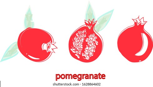 Fruit juice design concept set with pomegranate  sketch icons isolated vector illustration.Pomegranate Greeting card design template. Jewish New Year greeting card.