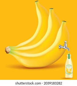Fruit juice distilled from banana with water tap.juice bottle.illustration vector