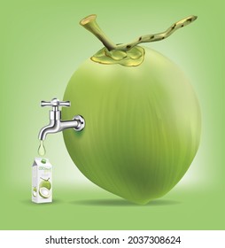 Fruit juice distilled from coconut with water tap.juice package box .illustration vector