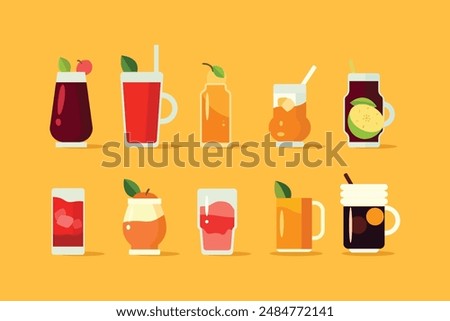 fruit juice flat vector collection