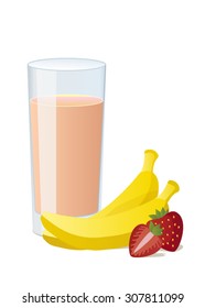fruit juice, fresh, banana and strawberry. Vector