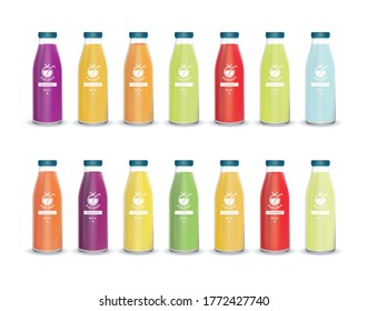 Fruit juice glass bottle brand concept isolated on light gray background. Packaging vector EPS10