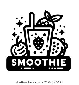 The fruit juice glass symbol has the letters smoothie.Vector illustration isolated on white.