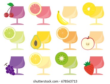 Fruit juice - glass twelve types / Vector image of drink material