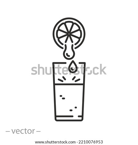fruit juice icon, fresh lemonade glass, citrous drink, squeeze orange or lemon, thin line symbol on white background - editable stroke vector illustration eps10