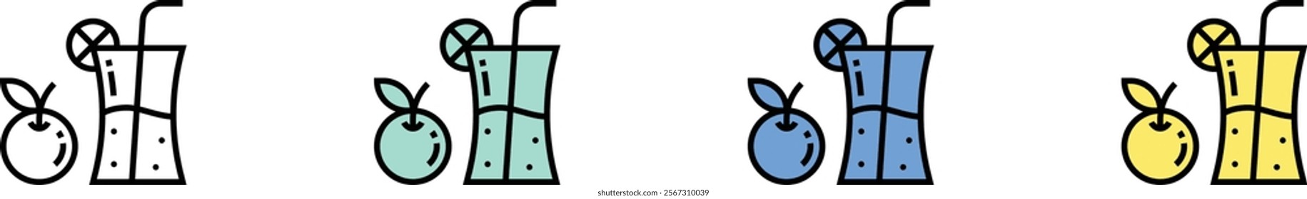fruit juice icon. Outline, Green, Blue and Yellow Style Design Isolated On White Background