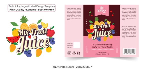 Fruit Juice Label Template design download, Professional Vector File for fresh Juice Packaging Design, Editable beverage healthy drink label design
Branding Logo Design