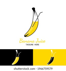 Fruit juice logo with banana illustration vector. Fresh drink logo