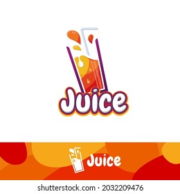 Fruit Juice logo concept with glass straw and orange fruit illustration for summer brand  identity  