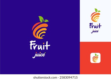 Fruit juice logo design of company, fruit vector art illustration, fresh fruit icon, mango logo design, Orange juice identity logo, Fresh