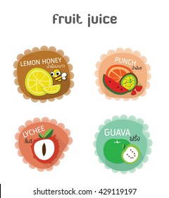 fruit juice logo.healthy fresh fruits with lemon, lychee, guava, Mixed Fruit with juice.