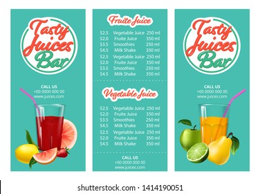 Fruit Juice Menu.Template Café Or Restaurant Menu