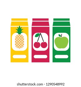 Fruit juice pack design. Pineapple, cherry and green apple juices set. vector illustration