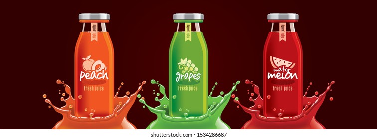 Fruit juice splash bottle set, sticker design.