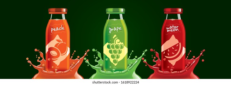 Fruit Juice Splash Bottle Set Peach Stock Vector (Royalty Free) 1594622068