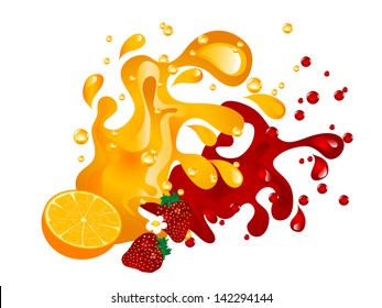 Fruit juice splash with orange and strawberry