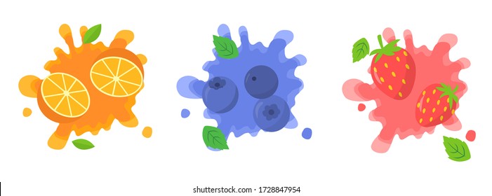 Fruchtsaftset, Orange, Heidelbeere, Erdbeere