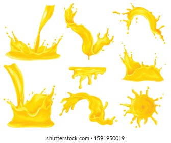 Fruit juice spray and splash realistic set isolated vector illustration