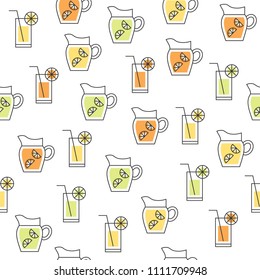 fruit juice such as lemon, lime, orange, beverage summer theme seamless pattern for wallpaper or wrapping paper
