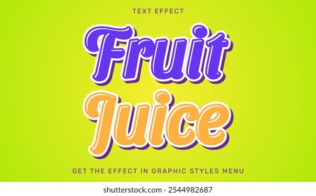 Plantilla de efecto de texto de jugo de frutas en diseño 3d