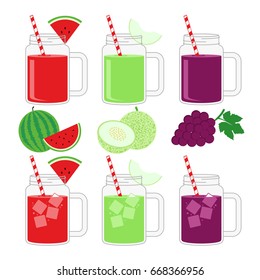 Fruit Juice Vector Design Collection Set Stock Image. Summer Fruit Drink such as Watermelon Juice, Melon Juice, Grape Juice