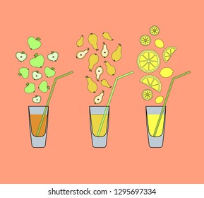 fruit juices set. colorful vector illustration