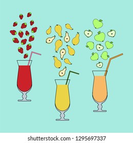 fruit juices set. colorful vector illustration