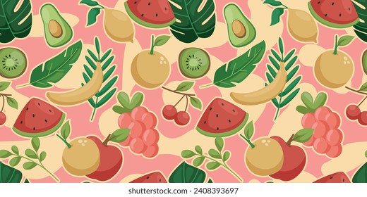 Fruit juicy pattern. Vector and summer pattern style for picnics, wallpapers and various prints. Seamless fruit pattern.