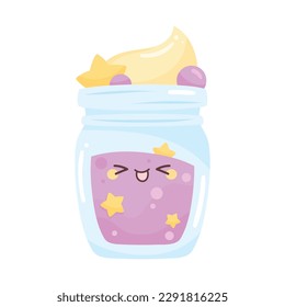Fruit kawaii drink glass with stars over white