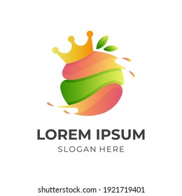 Obstkronenlogo, Früchte und Kronen, Kombinationslogo mit 3D-farbigem Stil