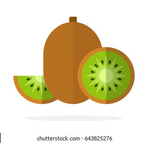 Fruit of kiwi, half of kiwi and slice of kiwi vector flat material design isolated on white