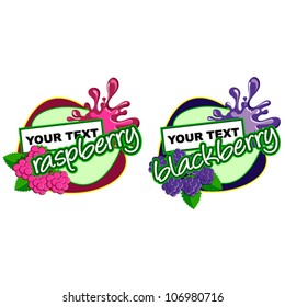 Fruit label. Background for design of packing. Raspberry and blackberry.