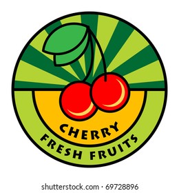 Fruit label, cherry, vector illustration