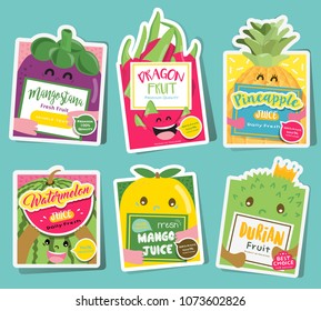 Fruit label collection Vector. Mascot Vector Design