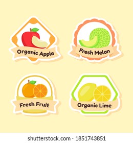 Fruit label element organic apple fresh melon fresh fruit orange organic lime with flat style