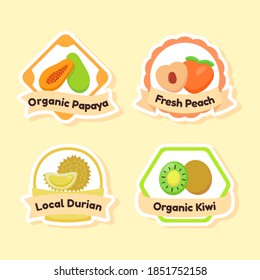 Fruit label element organic papaya fresh peach local durian organic kiwi with flat style
