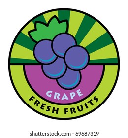 Fruit label, grape, vector illustration