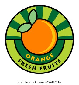 Fruit label, orange, vector illustration