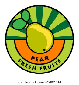 Fruit label, pear, vector illustration