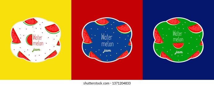 Fruit label set. Retro style design template. Hand drawn vector illustrations. Watermelon jam label 