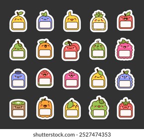 Fruit label with space for writing. Sticker Bookmark. Blank product tag. Hand drawn style. Vector drawing. Collection of design elements.